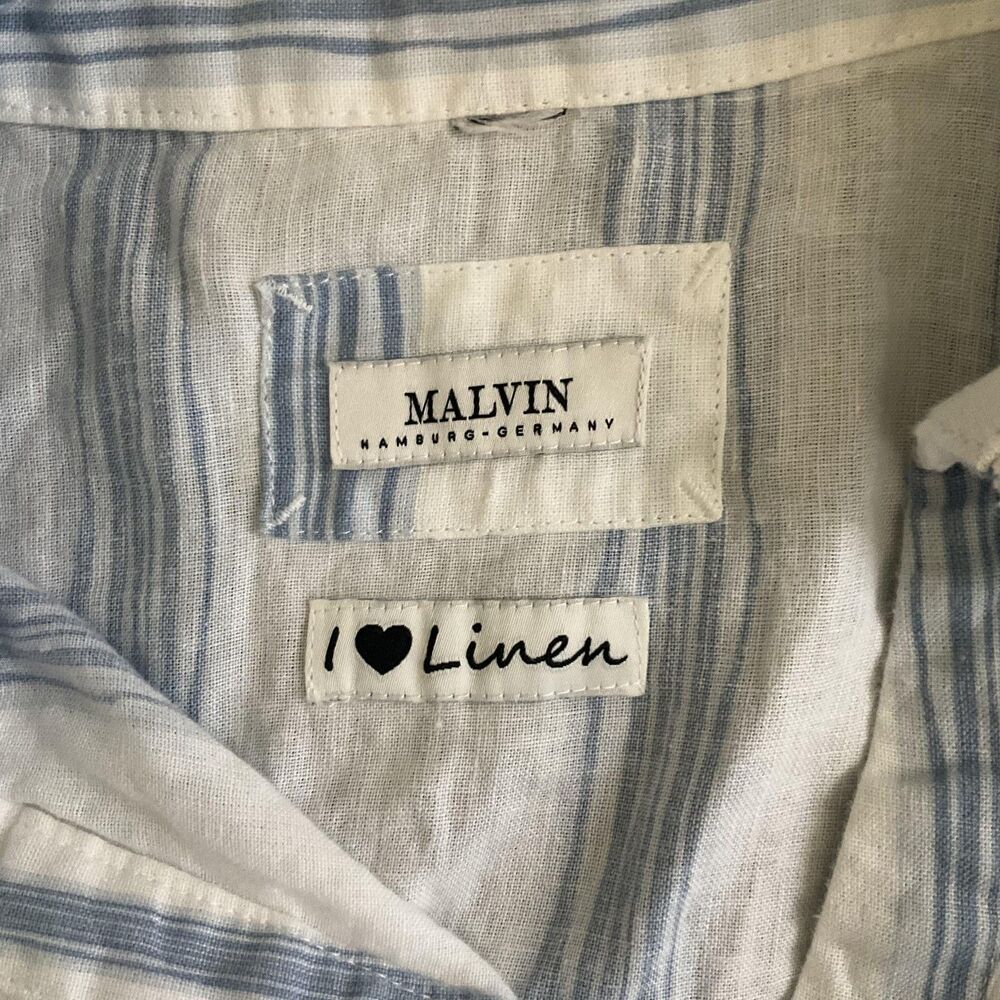 Malvin Shirt Dress Womens XL Blue White Striped Linen Blend Sleeveless Resort - Picture 10 of 12